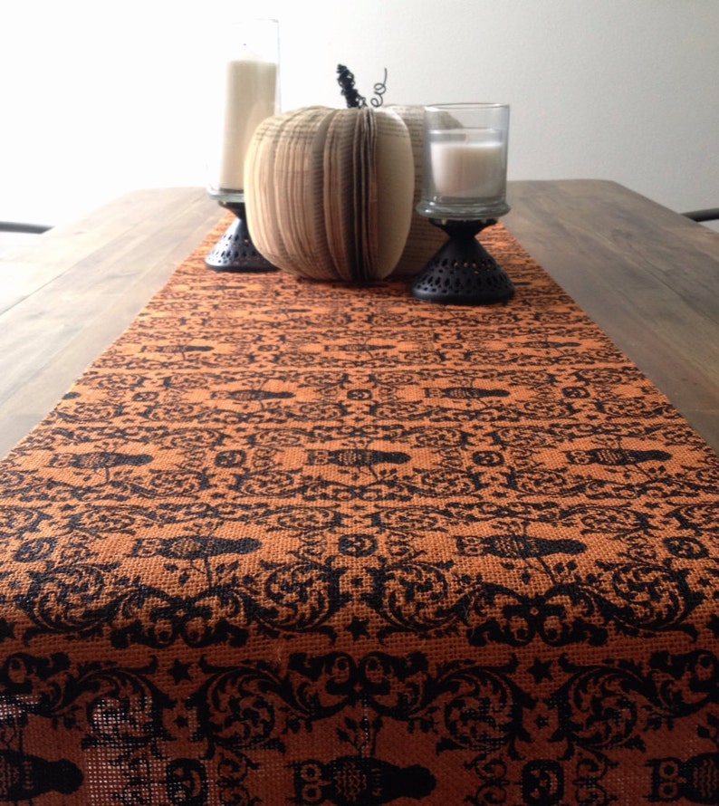Holiday  Halloween Print Orange & Black Table Runner with image 0