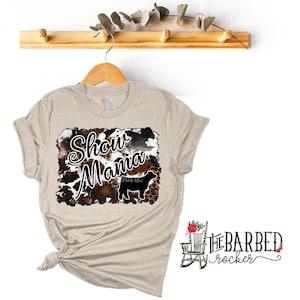 Women&#39;s &quot;Show Mom, Show Momma, Show Mama&quot; Heifer Stockshow Cowhide T-Shirt, Stockshow, Show, Animal, 4H