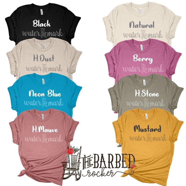 May include: A set of ten t-shirts in various colors, each with a different color and the text "water mark" printed on the front. The text is in white and the shirts are arranged in two rows of five. The shirts are all the same style and have a relaxed fit. The shirts are made of a soft, comfortable material and are perfect for everyday wear.