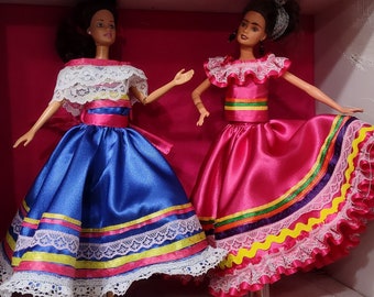 Satin flamenco/folklorico dance dress. (full skirt and ornate top) for 11 1/2" dolls