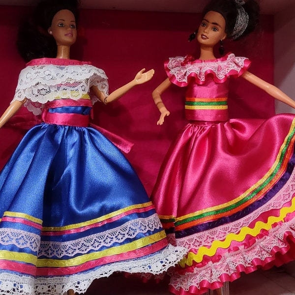 Satin flamenco/folklorico dance dress. (full skirt and ornate top) for 11 1/2" dolls