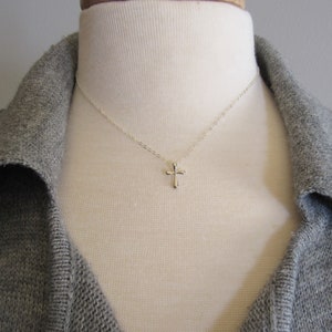 Sterling Silver Cross Necklace, Small Simple Cross Necklace, Dainty Minimalist Tiny Charm, Christian Faith Baptism Necklace, Silver or Gold