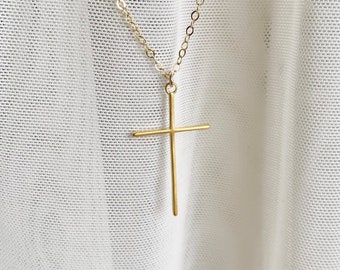 Thin Gold Delicate Cross Necklace, Simple Skinny Cross, Christian, Religious, Dainty Cross Necklace, Mom Gift, Sister Gift, Gold Fill Chain