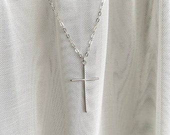 Simple Skinny Silver Cross Necklace -Sterling Silver Chain, Christian Necklace Jewelry Religious Dainty Delicate Thin Cross, Bridesmaid Gift