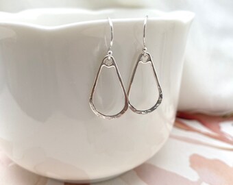 Teardrop Earrings -Sterling Silver- Dainty Silver Teardrop Earrings Gift her Simple Everyday Delicate Minimal Light Boho Dangle Open Hoops