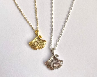 Ginkgo Leaf Necklace, Gold or Silver, Cute Dainty Tiny Woodland Jewelry, Beautiful Gift Mom  - 14K Gold-Filled or Sterling Silver Chain
