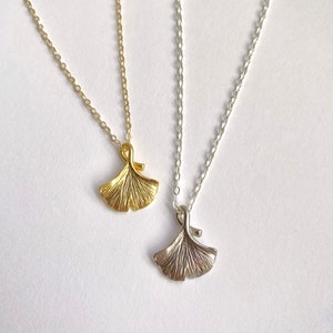 Ginkgo Leaf Necklace, Gold or Silver, Cute Dainty Tiny Woodland Jewelry, Beautiful Gift Mom 14K Gold-Filled or Sterling Silver Chain image 1