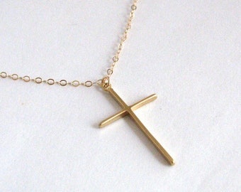 Dainty Gold Cross Necklace, Skinny Simple Minimalist, Christian Gift, Baptism Gift, Religious, Faith Necklace, Gift for Her, Gold Fill Chain