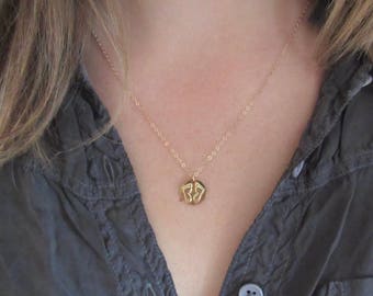 Baby Footprint Necklace, Baby Feet Necklace, Footprints Necklace, New Mom Necklace, Mother Necklace, Gold Disc Necklace, Gold Vermeil,