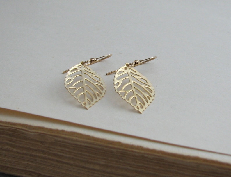 Matte Gold Fall Leaf Earrings Small Gold Leaf Earrings Etsy