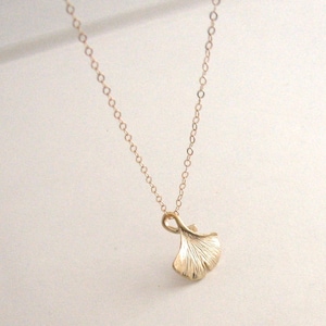 Gold Ginkgo Leaf Necklace, Leaf Necklace, Cute dainty tiny Woodland Jewelry, Gift for Mom-14K Gold-Filled Chain Floral flower