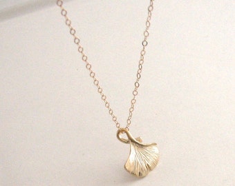 Gold Ginkgo Leaf Necklace, Leaf Necklace, Cute dainty tiny Woodland Jewelry, Gift for Mom-14K Gold-Filled Chain Floral flower