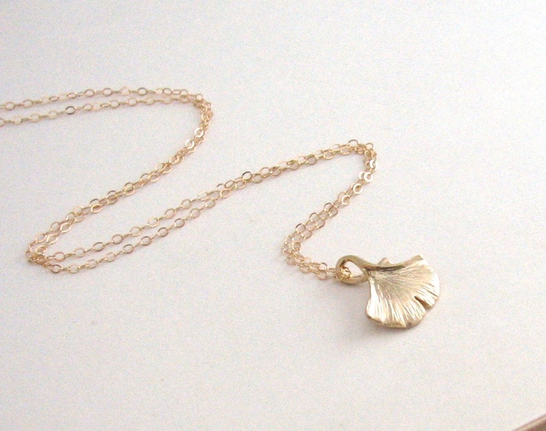Ginkgo Leaf Necklace, Gold or Silver, Cute Dainty Tiny Woodland Jewelry, Beautiful Gift Mom 14K Gold-Filled or Sterling Silver Chain image 8