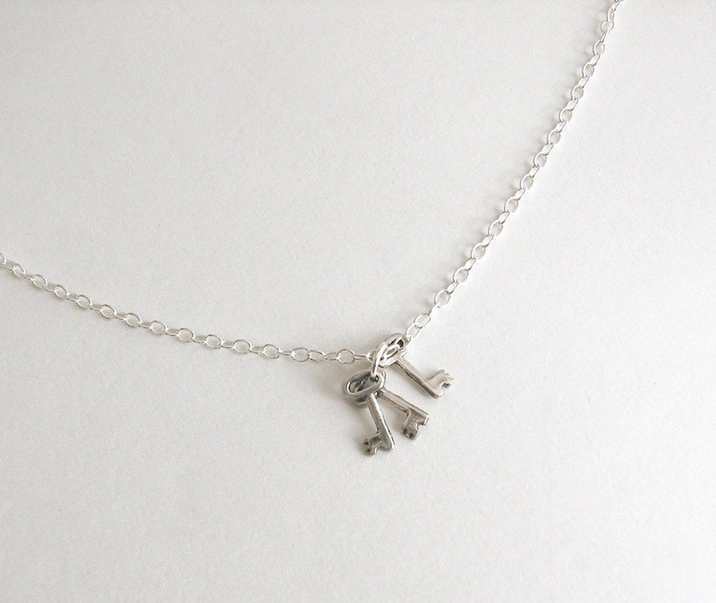 Keys Necklace Tiny Silver Keys Necklace Sterling Silver Key Etsy