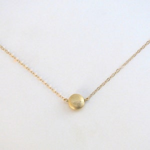 Brushed Gold Drop Necklace, Pebble, Dot, Sphere, Textured Pendant, Simple Dainty Delicate Everyday Necklace, Circle 14K Gold-Filled Chain image 1