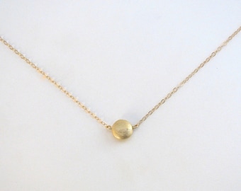 Brushed Gold Drop Necklace, Pebble, Dot, Sphere, Textured Pendant, Simple Dainty Delicate Everyday Necklace, Circle - 14K Gold-Filled Chain