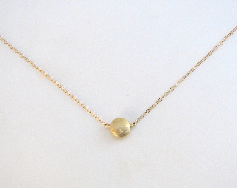 Brushed Gold Drop Necklace, Pebble, Dot, Sphere, Textured Pendant, Simple Dainty Delicate Everyday Necklace, Circle 14K Gold-Filled Chain image 1
