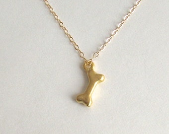 Dog Bone Necklace -- 14k Gold Vermeil - Dainty Delicate Dog Bone Lover pendant, Simple Small Everyday Minimalist Gift for her girlfriend mom