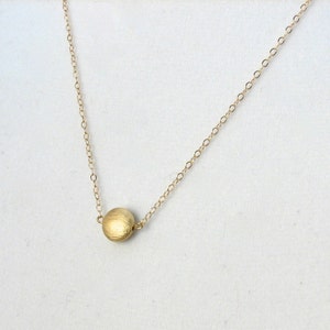 Brushed Gold Drop Necklace, Pebble, Dot, Sphere, Textured Pendant, Simple Dainty Delicate Everyday Necklace, Circle 14K Gold-Filled Chain image 2