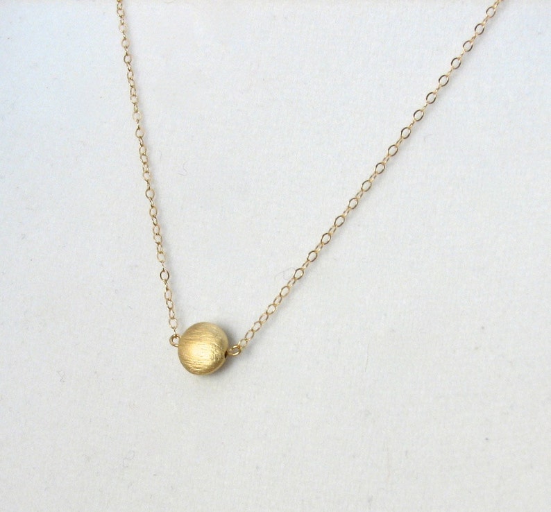 Brushed Gold Drop Necklace, Pebble, Dot, Sphere, Textured Pendant, Simple Dainty Delicate Everyday Necklace, Circle 14K Gold-Filled Chain image 2