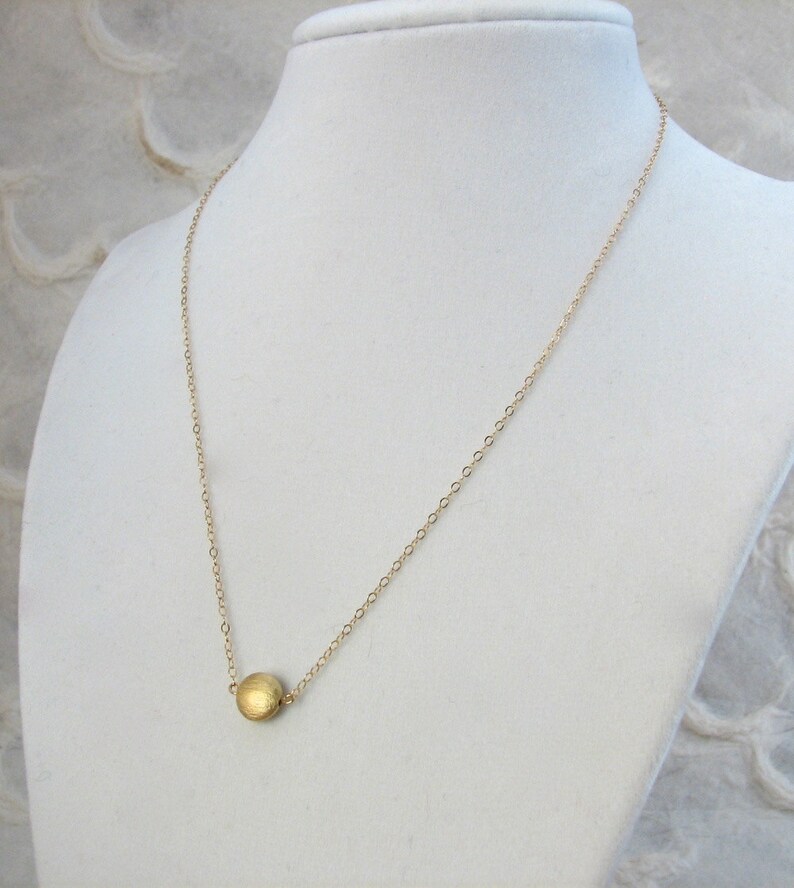 Brushed Gold Drop Necklace, Pebble, Dot, Sphere, Textured Pendant, Simple Dainty Delicate Everyday Necklace, Circle 14K Gold-Filled Chain image 3