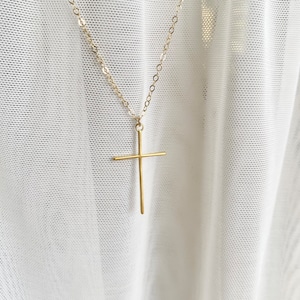 Simple Skinny Gold Cross Necklace 14K Gold Fill Chain, Christian Necklace Jewelry, Religious, Dainty Delicate Thin Cross, Bridesmaid Gift image 2