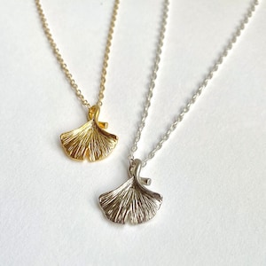 Ginkgo Leaf Necklace, Gold or Silver, Cute Dainty Tiny Woodland Jewelry, Beautiful Gift Mom 14K Gold-Filled or Sterling Silver Chain image 2