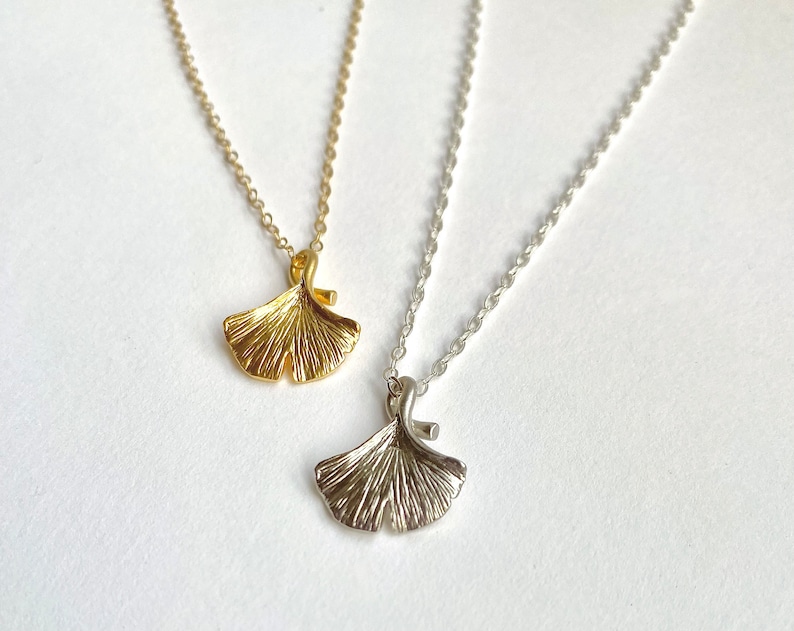 Ginkgo Leaf Necklace, Gold or Silver, Cute Dainty Tiny Woodland Jewelry, Beautiful Gift Mom 14K Gold-Filled or Sterling Silver Chain image 2