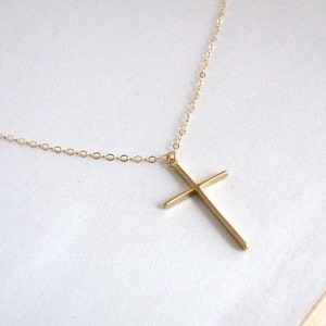 Simple Skinny Gold Cross Necklace 14K Gold Fill Chain, Christian Necklace Jewelry, Religious, Dainty Delicate Thin Cross, Bridesmaid Gift image 3