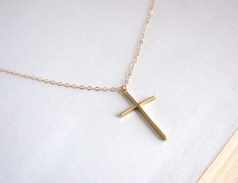 Simple Skinny Gold Cross Necklace 14K Gold Fill Chain, Christian Necklace Jewelry, Religious, Dainty Delicate Thin Cross, Bridesmaid Gift image 3