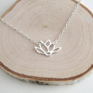 Lotus Flower Necklace, Sterling Silver Minimal Dainty Silver Necklace, Yoga Necklace - Sterling Silver Chain