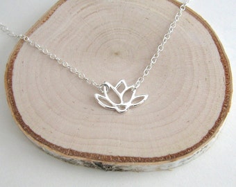 Lotus Flower Necklace, Sterling Silver Minimal Dainty Silver Necklace, Yoga Necklace - Sterling Silver Chain