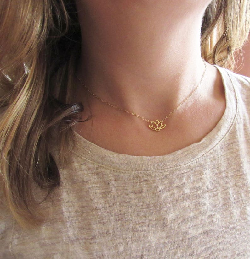 Lotus Flower Necklace 14K Gold Filled Chain Gold Lotus Necklace Gold Vermeil Dainty Flower Necklace Yoga Necklace Lotus Pendant
