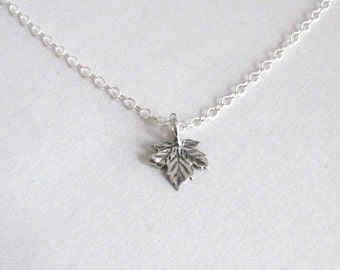 Maple Leaf Necklace-Sterling Silver-Leaf Woodland Dainty Delicate Minimalist Nature Pendant, Simple Boho bohemian Gift her girlfriend mom