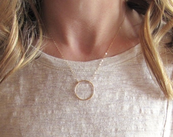 Open Circle Necklace - 14k Gold Filled- Karma Pendant Simple Circle Gold Eternity Ring Necklace, Delicate Ring Minimal Dainty Cute Everyday