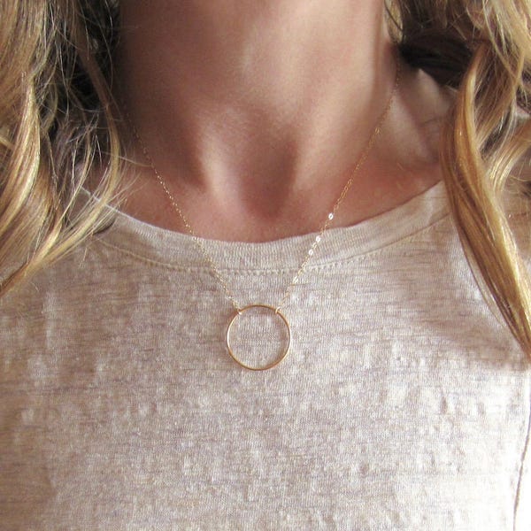 Open Circle Necklace - 14k Gold Filled- Karma Pendant Simple Circle Gold Eternity Ring Necklace, Delicate Ring Minimal Dainty Cute Everyday