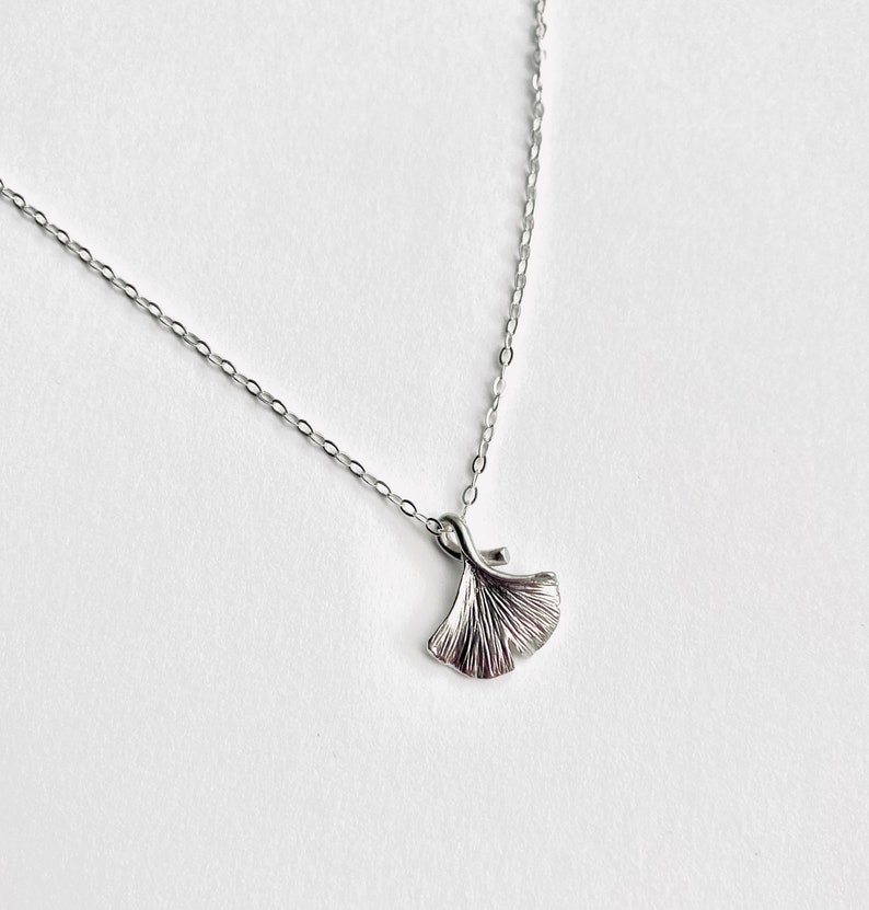 Ginkgo Leaf Necklace, Gold or Silver, Cute Dainty Tiny Woodland Jewelry, Beautiful Gift Mom 14K Gold-Filled or Sterling Silver Chain image 6