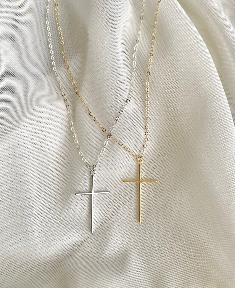 Simple Skinny Gold Cross Necklace 14K Gold Fill Chain, Christian Necklace Jewelry, Religious, Dainty Delicate Thin Cross, Bridesmaid Gift image 4