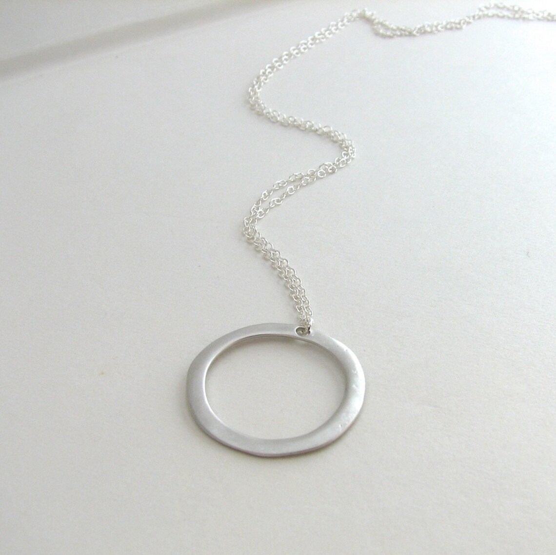 Simple Silver Hoop Necklace Silver Circle Pendant Simple Etsy
