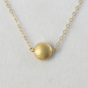 Brushed Gold Drop Necklace, Pebble, Dot, Sphere, Textured Pendant, Simple Dainty Delicate Everyday Necklace, Circle 14K Gold-Filled Chain image 4