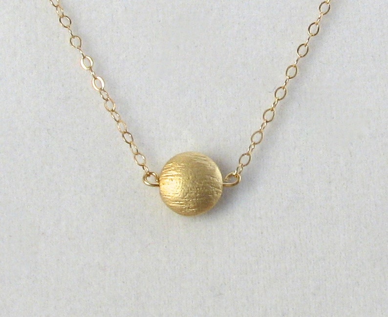 Brushed Gold Drop Necklace, Pebble, Dot, Sphere, Textured Pendant, Simple Dainty Delicate Everyday Necklace, Circle 14K Gold-Filled Chain image 4