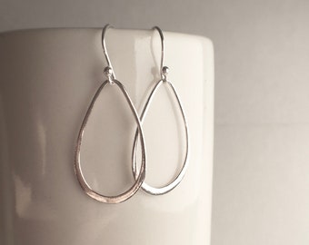 Silver Teardrop Earrings--Simple Everyday Dainty Teardrop Earrings Sterling Silver Gift her, Delicate, Minimal, Light.Boho.Dangle.Open Hoops