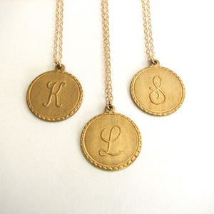 Personalized Gold Initial Necklace, Raw Brass Letter Pendant, Initial Letter Disc, Initial Pendant Necklace, Bridesmaid Gift Gold Fill Chain