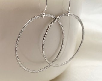 Large Silver Hoop Earrings--Simple Everyday Dainty Silver Skinny Hoop Earrings Set, Circle, Minimal, Boho, Drop, Dangle, Gift Set her