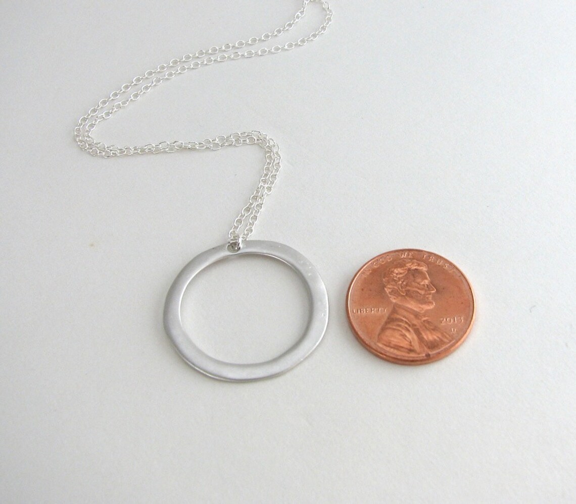 Simple Silver Hoop Necklace Silver Circle Pendant Simple Etsy