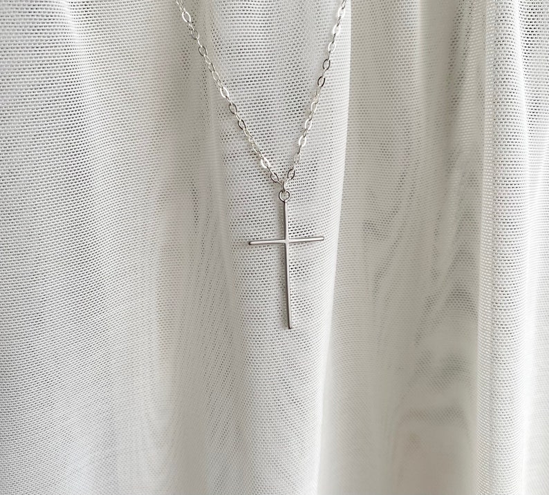 Simple Skinny Gold Cross Necklace 14K Gold Fill Chain, Christian Necklace Jewelry, Religious, Dainty Delicate Thin Cross, Bridesmaid Gift image 7