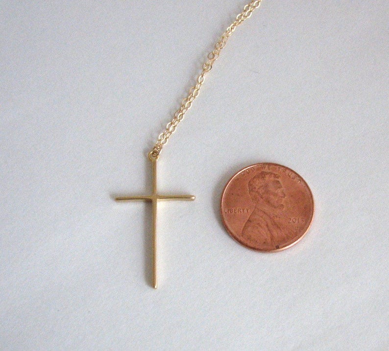 Thin Gold Delicate Cross Necklace Simple Skinny Cross Etsy