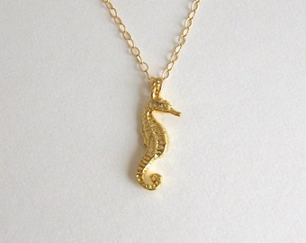 Seepferdchen Halskette - 14k Gold Vermeil - Zierliche Seepferdchen Anhänger Statement Yoga Tiny Geschenk ihr Geburtstag Dünne Zarte Einfache Alltagsseepferdchen
