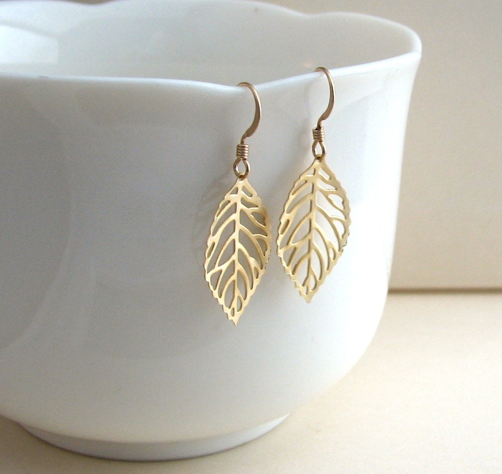 Matte Gold Fall Leaf Earrings Small Gold Leaf Earrings Etsy