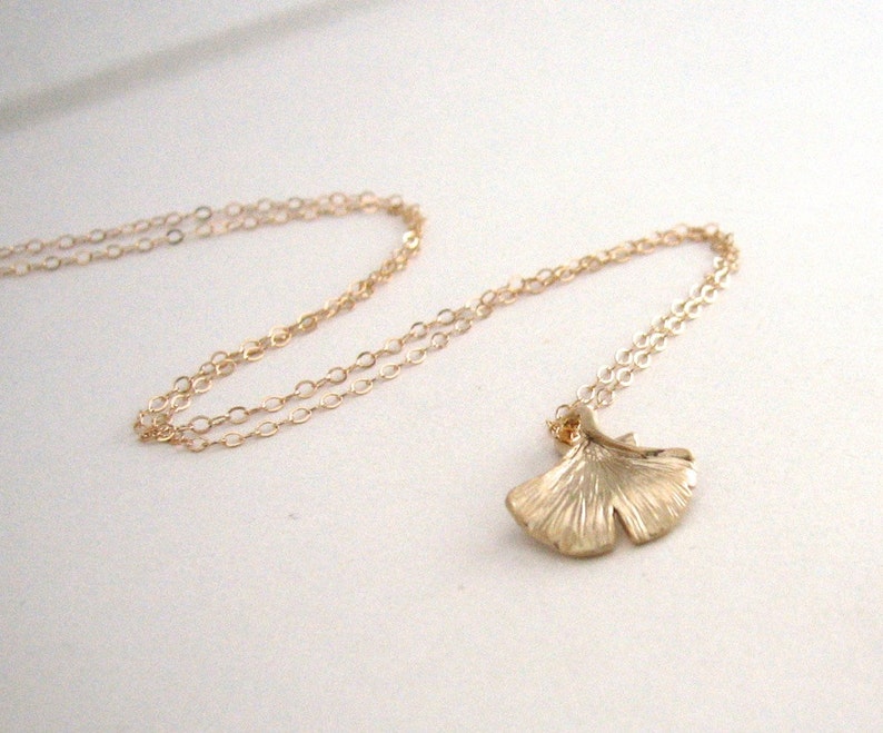 Ginkgo Leaf Necklace, Gold or Silver, Cute Dainty Tiny Woodland Jewelry, Beautiful Gift Mom 14K Gold-Filled or Sterling Silver Chain image 7